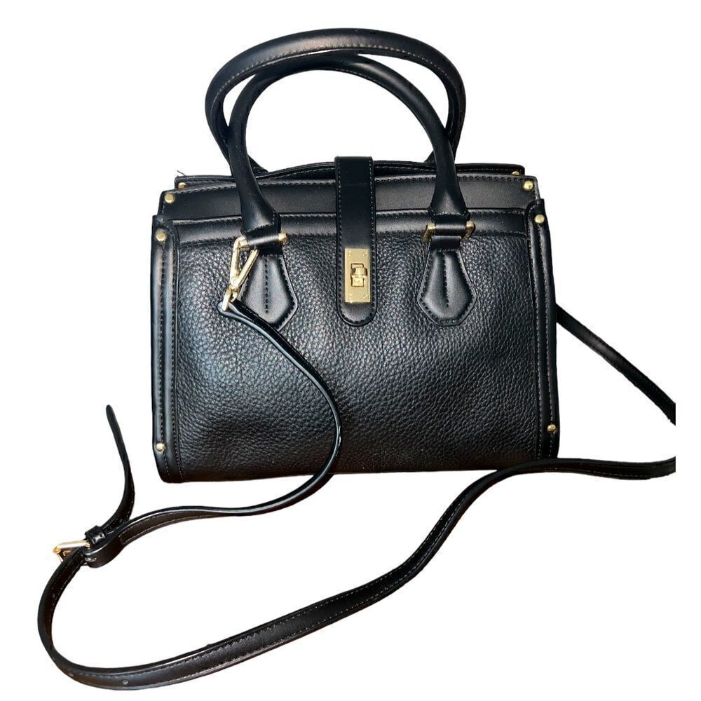 CALVIN KLEIN Wow Leather Satchel Black Gold Color.